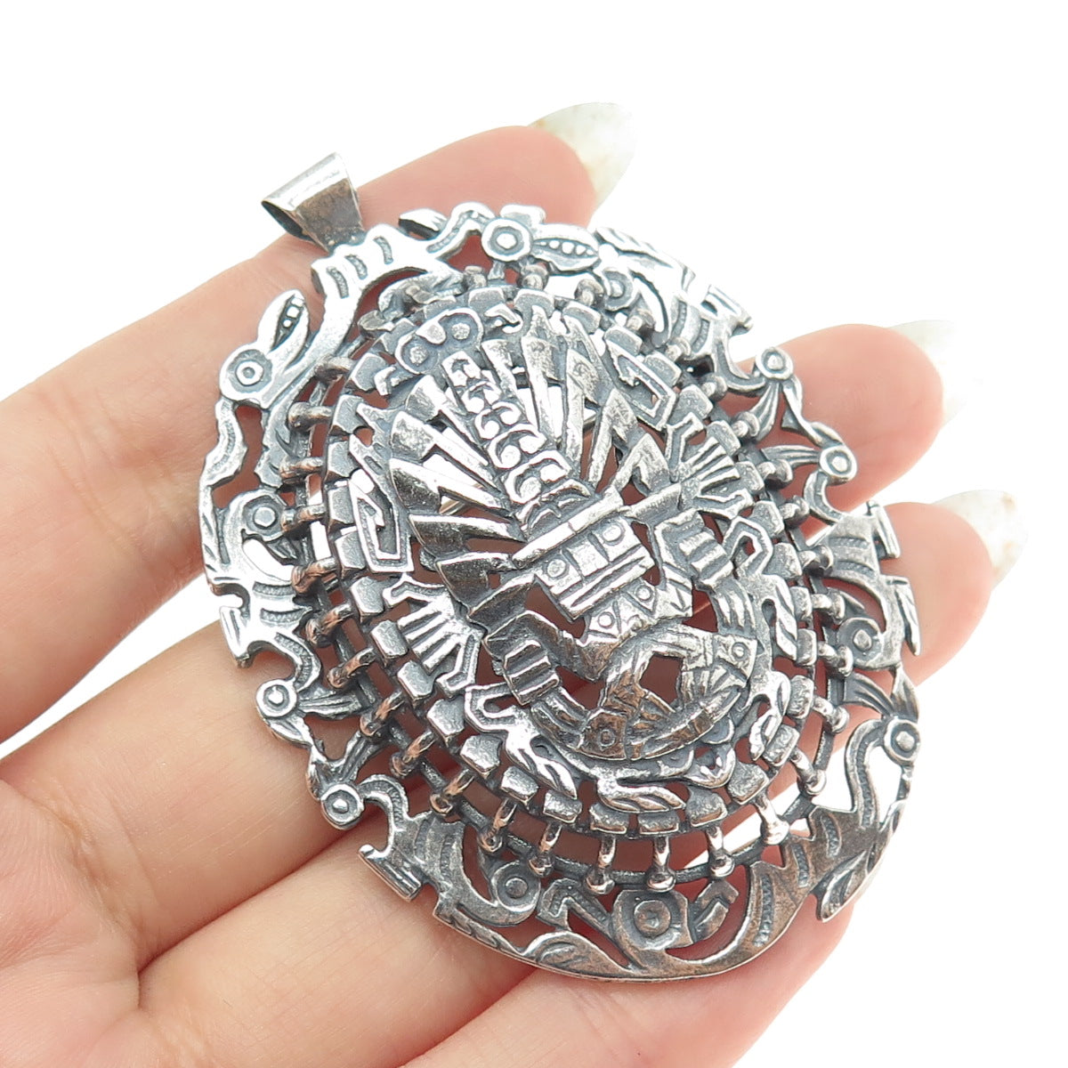 OROSA 925 Sterling Silver Vintage Aztec Oxidized Pin Brooch / Pendant