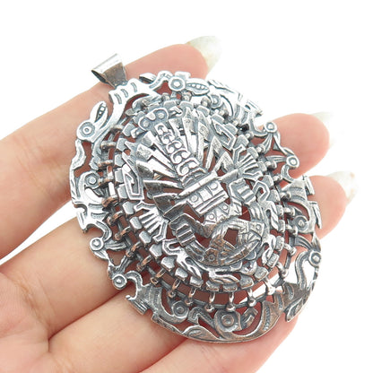 OROSA 925 Sterling Silver Vintage Aztec Oxidized Pin Brooch / Pendant