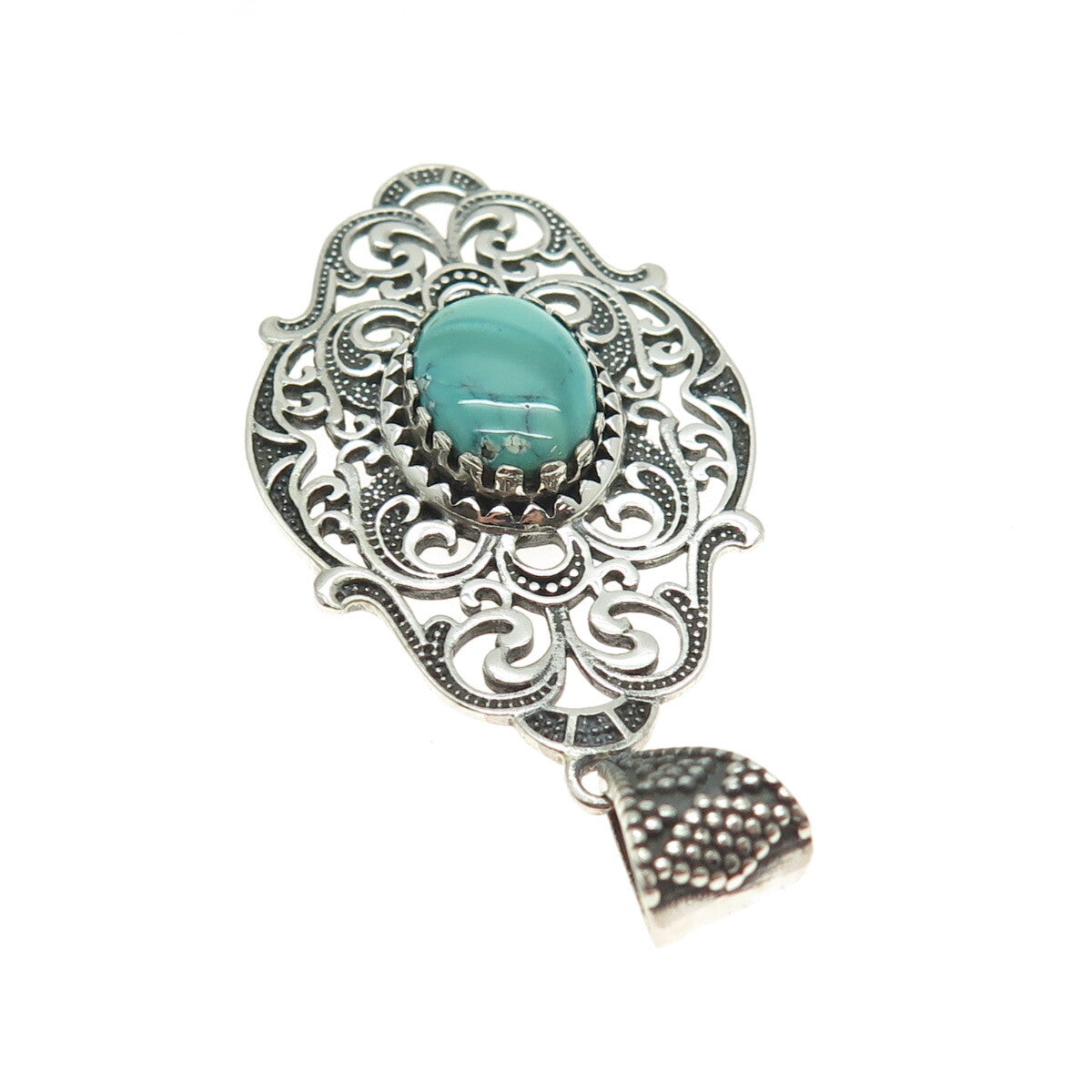925 Sterling Silver Vintage Real Carico Lake Turquoise Swirl Oxidized Pendant