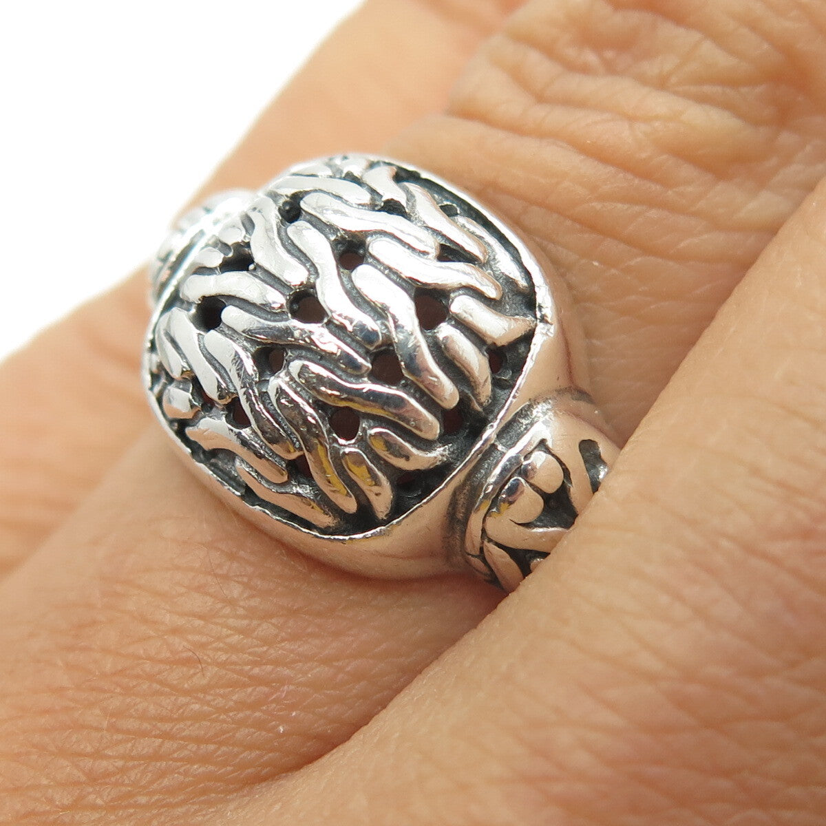 925 Sterling Silver Vintage Tiga Chain Link Ring Size 6.25