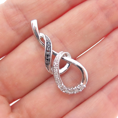 925 Sterling Silver Real Black & White Diamond Twisted Slide Charm Pendant