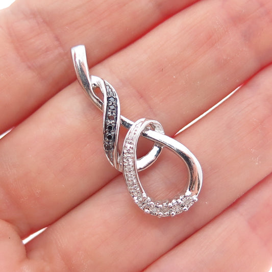925 Sterling Silver Real Black & White Diamond Twisted Slide Charm Pendant