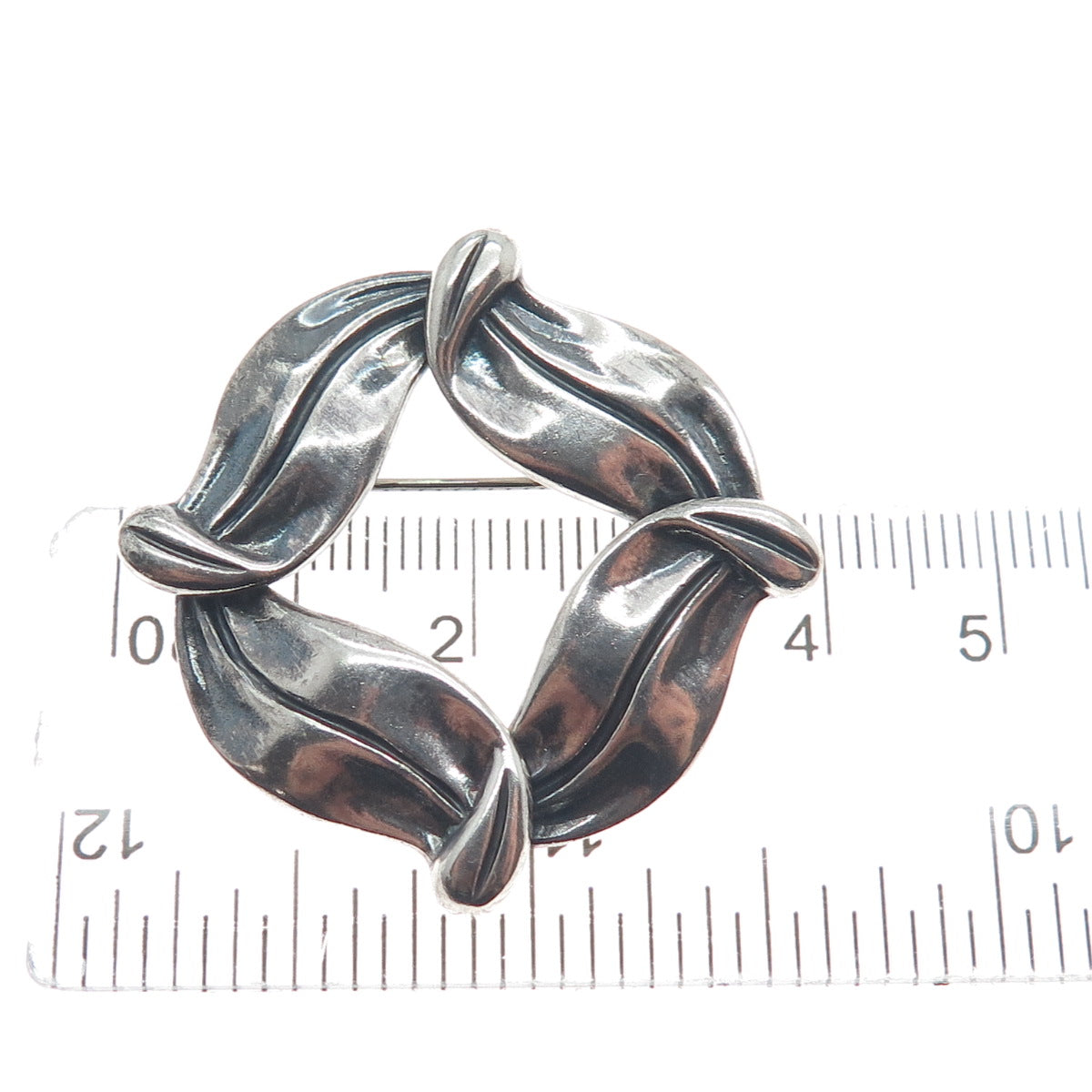 MARGOT DE TAXCO 925 Sterling Silver Vintage Mexico Petal Oxidized Brooch #5184