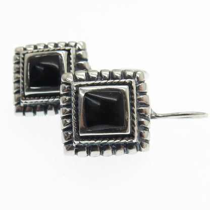 ATI 925 Sterling Silver Vintage Mexico Real Black Onyx Gemstone Earrings