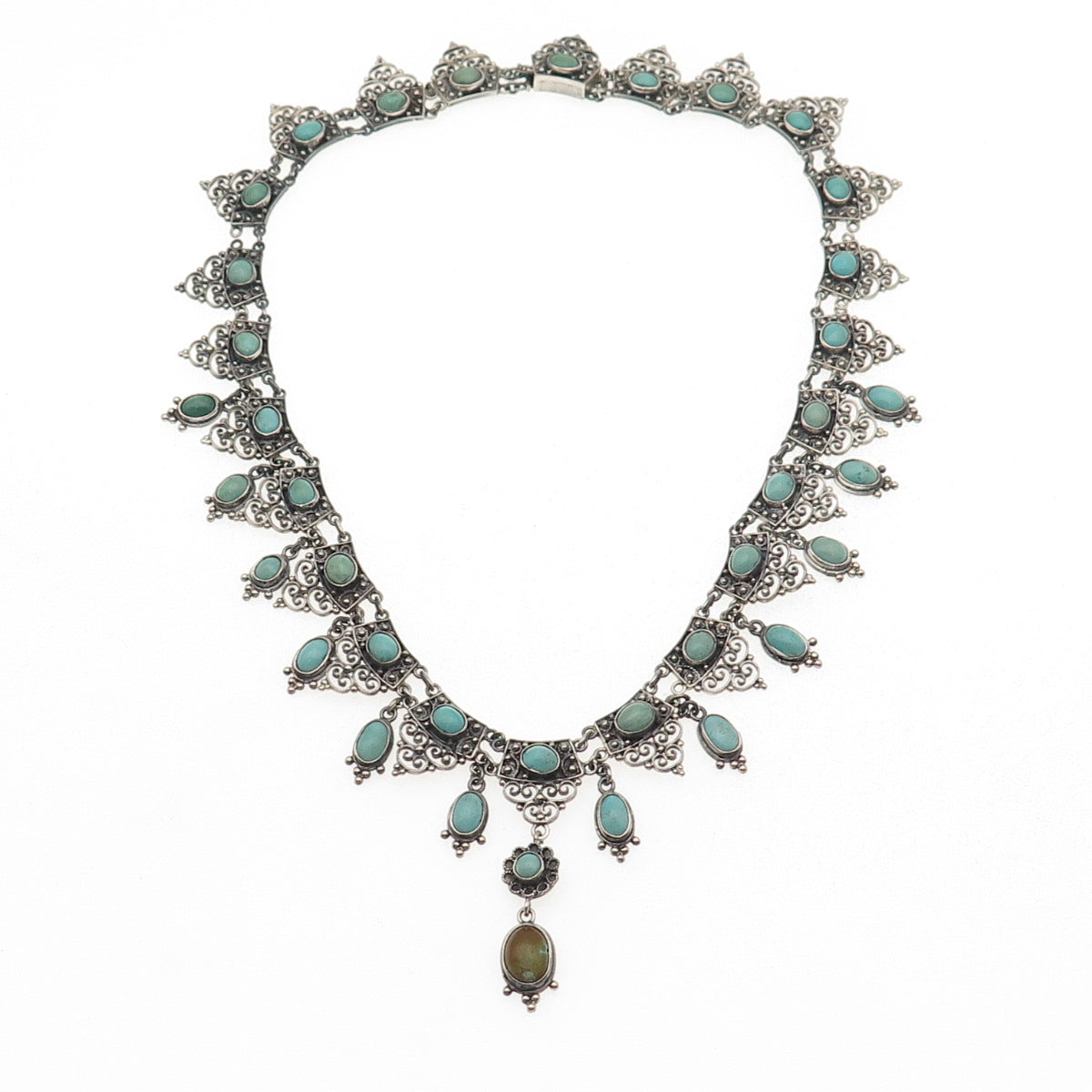 800 Silver Antique Austro-Hungarian Real Turquoise Necklace 16" (missing links)