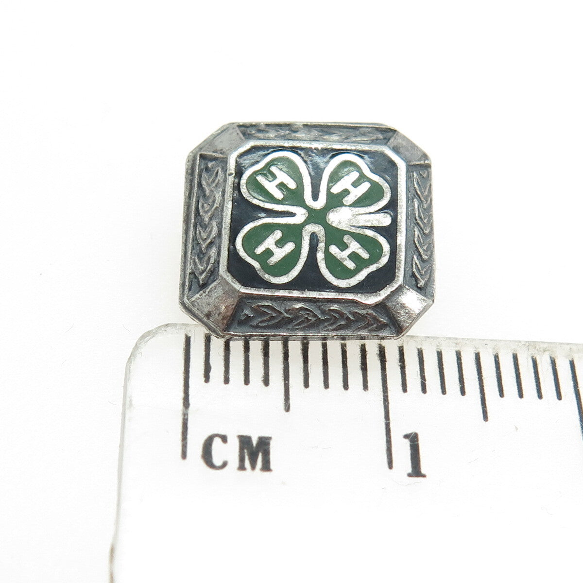 925 Sterling Silver Vintage Enamel 4-H Club Membership Achievement Pin Brooch