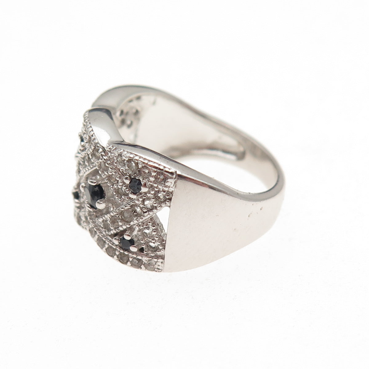 DBJ Dee Berkle 925 Sterling Silver Real Sapphire & White Topaz Ring Size 5