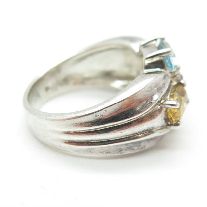 925 Sterling Silver Vintage Real Topaz Amethyst Citrine & Peridot Ring Size 6.25