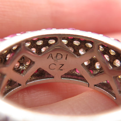 925 Sterling Silver ADI Lab-Created Sapphire & C Z Band Ring Size 5.25