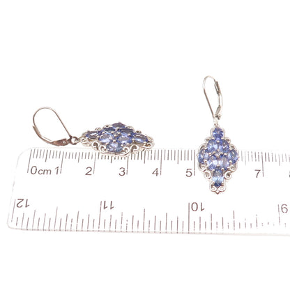 Chuck Clemency 925 Sterling Silver Real Oval-Cut Tanzanite Dangle Earrings