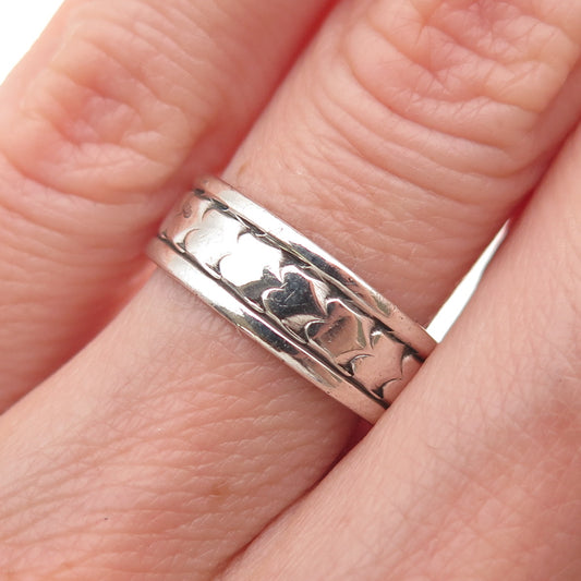 925 Sterling Silver Antique Art Deco Heart All Around Oxidized Band Ring Size 6
