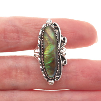 Sarah Curley Navajo Old Pawn 925 Sterling Vintage Abalone Shell Ring Size 4.75
