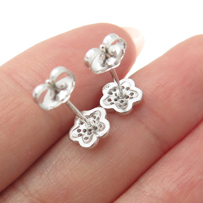925 Sterling Silver Round-Cut C Z Flower Stud Earrings