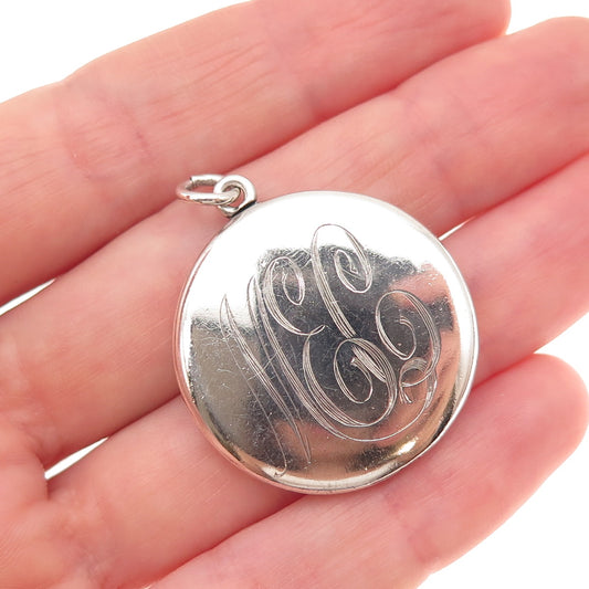 925 Sterling Silver Antique Art Deco Engraved MEC Monogram Locket Pendant