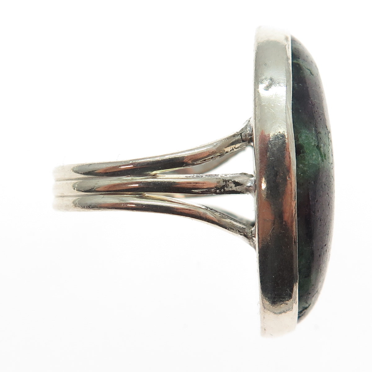 925 Sterling Silver Vintage Real Cabochon Zoisite Ruby Modernist Ring Size 8.25