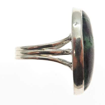 925 Sterling Silver Vintage Real Cabochon Zoisite Ruby Modernist Ring Size 8.25