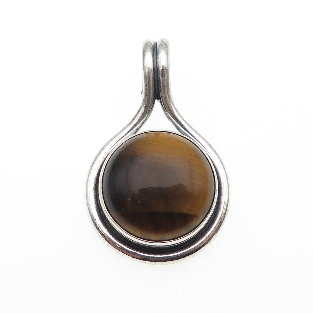 925 Sterling Silver Vintage Mexico Real Tiger Eye Modernist Oxidized Pendant