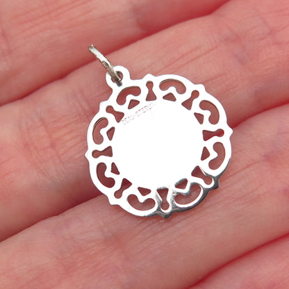 BEAU 925 Sterling Silver Vintage Floral Ornate Tag Mini Charm Pendant
