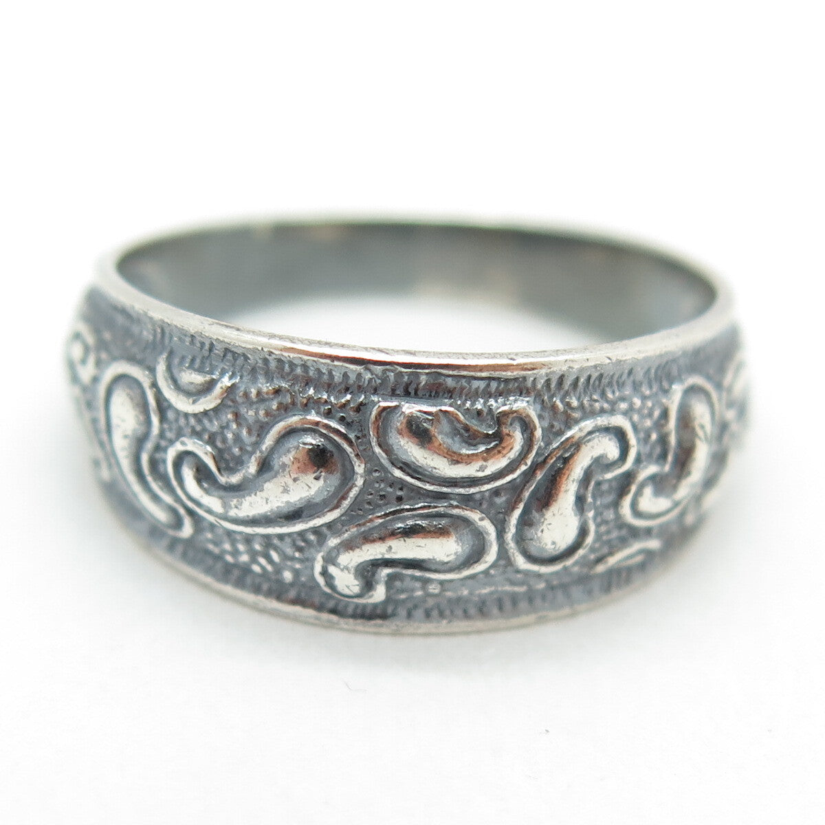 925 Sterling Silver Vintage European Bean Pattern Oxidized Ring Size 7
