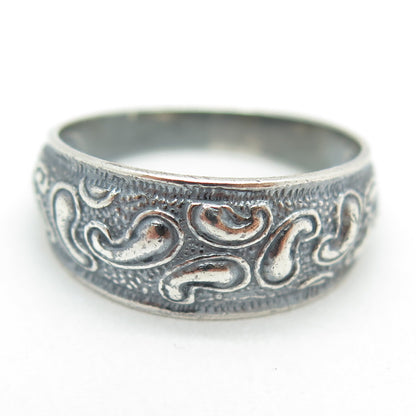 925 Sterling Silver Vintage European Bean Pattern Oxidized Ring Size 7