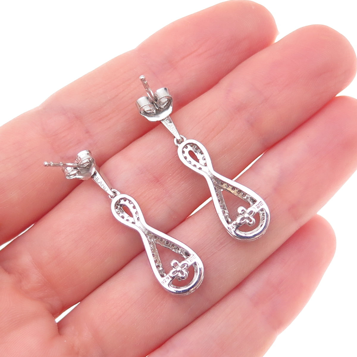 925 Sterling Silver Real Round-Cut Diamond Infinity Dangle Earrings