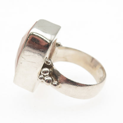 CID Clyde Duneier Sterling Silver Vintage Real Rose Quartz Modernist Ring Size 9