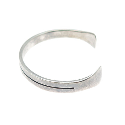 925 Sterling Silver Vintage Modernist Oxidized Adjustable Cuff Bracelet 7"