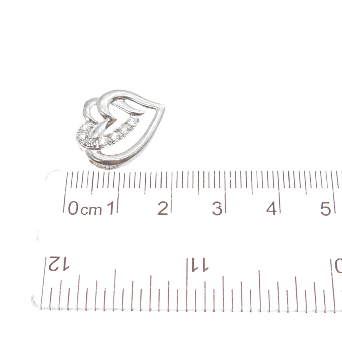 925 Sterling Silver Round-Cut C Z Heart Minimalist Slide Pendant