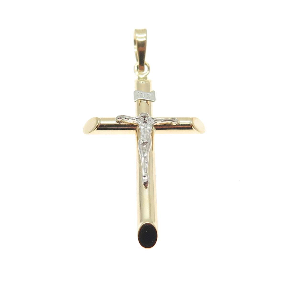 14K Yellow & White Gold Crucifix Cross Religious Charm Pendant