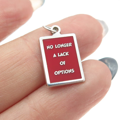 925 Sterling Silver Red Enamel "No Longer A Lack Of Options" Minimalist Pendant