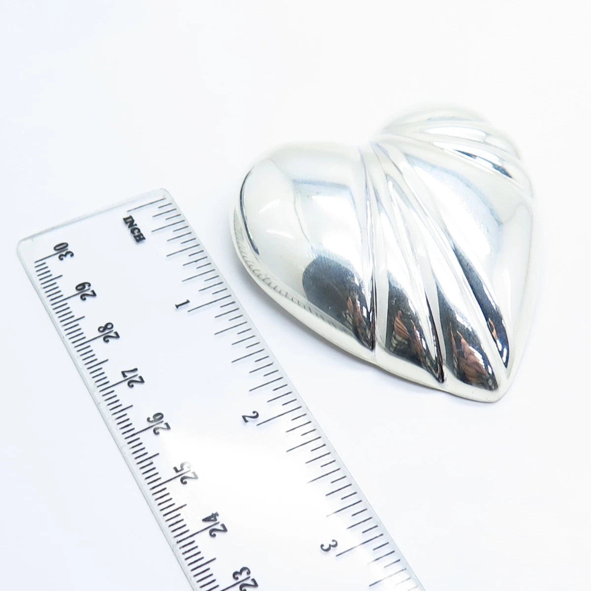 925 Sterling Silver Vintage Mexico Puffy Ribbed Heart Pin Brooch