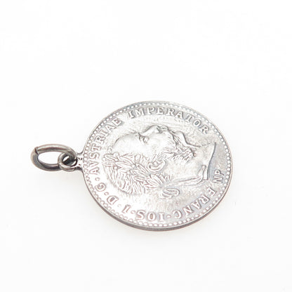 Silver Antique 1915 Austrian Empire Franz Joseph I Coin Replica Charm Pendant