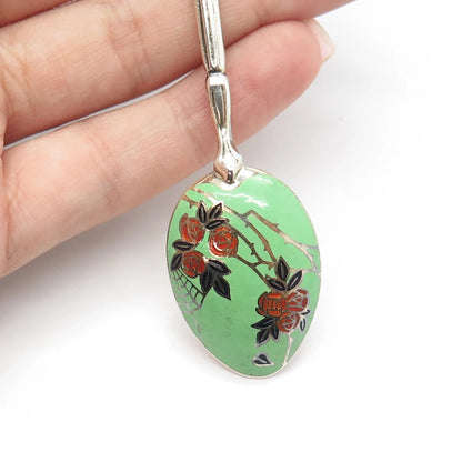 TURNER & SIMPSON 925 Sterling Silver Antique Birmingham Enamel Flower Spoon