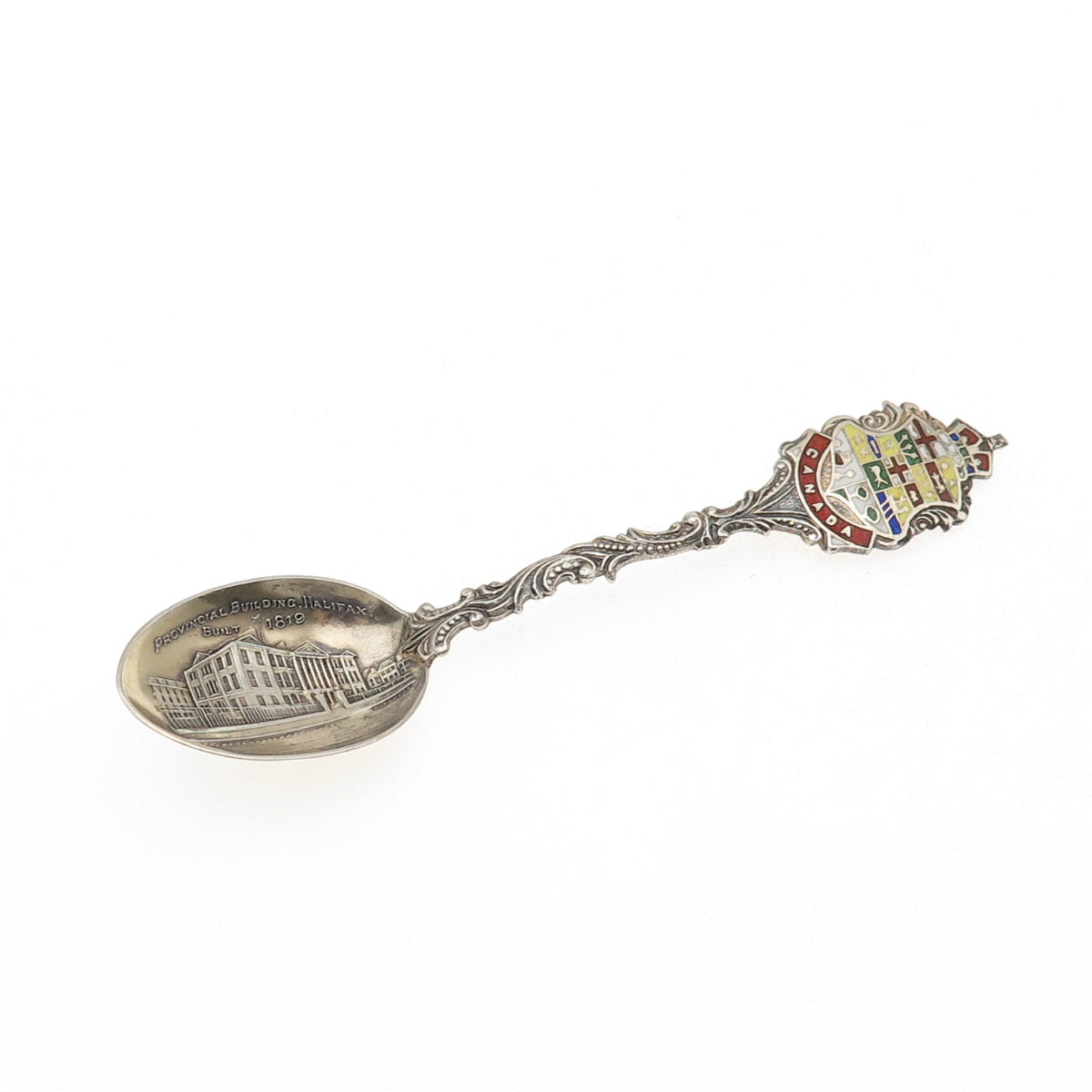 925 Sterling Antique 1901 Canada Enamel Provincial Building Halifax Coffee Spoon
