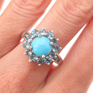 Chuck Clemency 925 Sterling Silver Real Turquoise & Blue Topaz Ring Size 8
