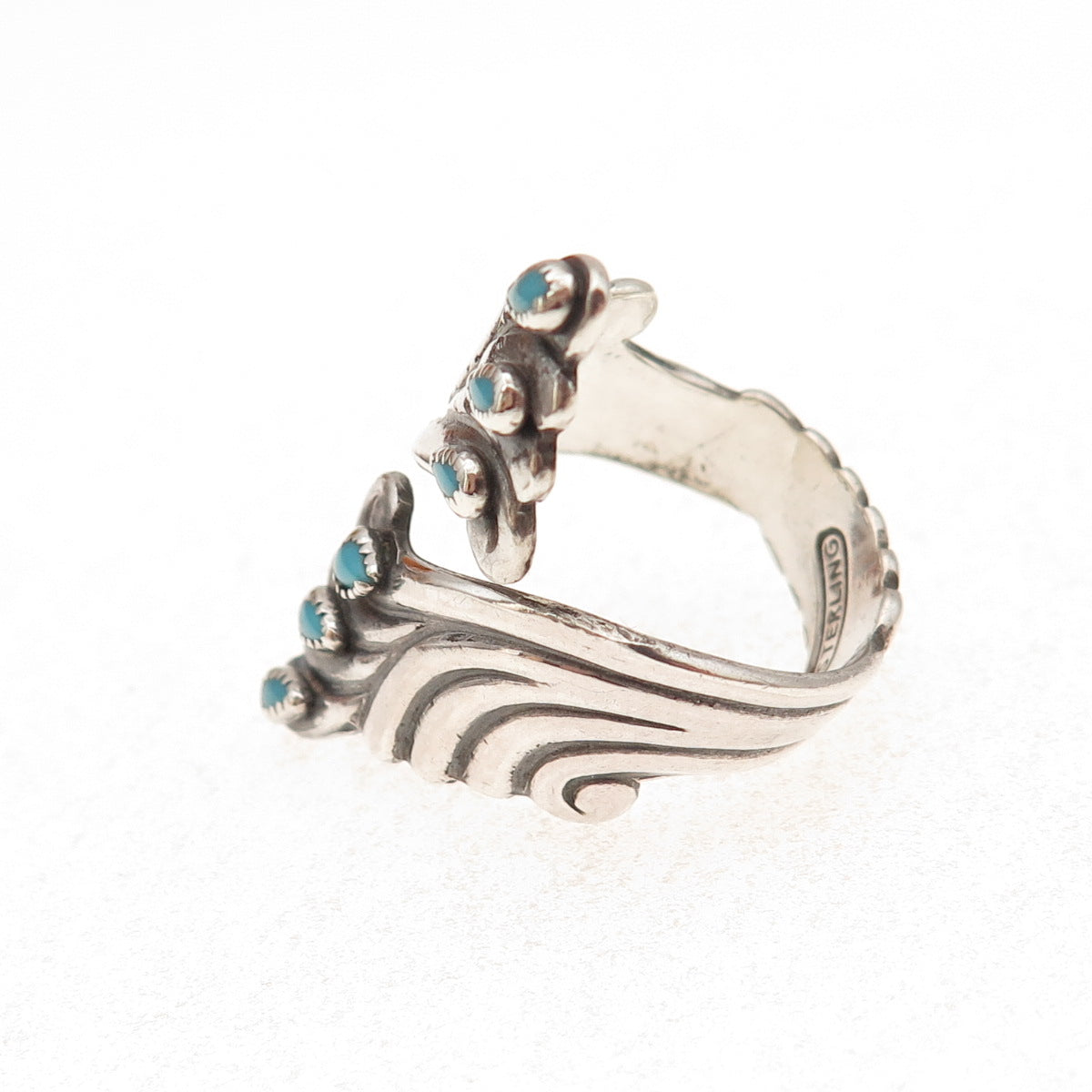 Old Pawn Sterling Silver Vintage Southwestern Turquoise Adjustable Ring Size 8.5