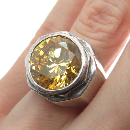925 Sterling Silver Vintage Round-Cut Shaped Canary C Z Domed Ring Size 6.75