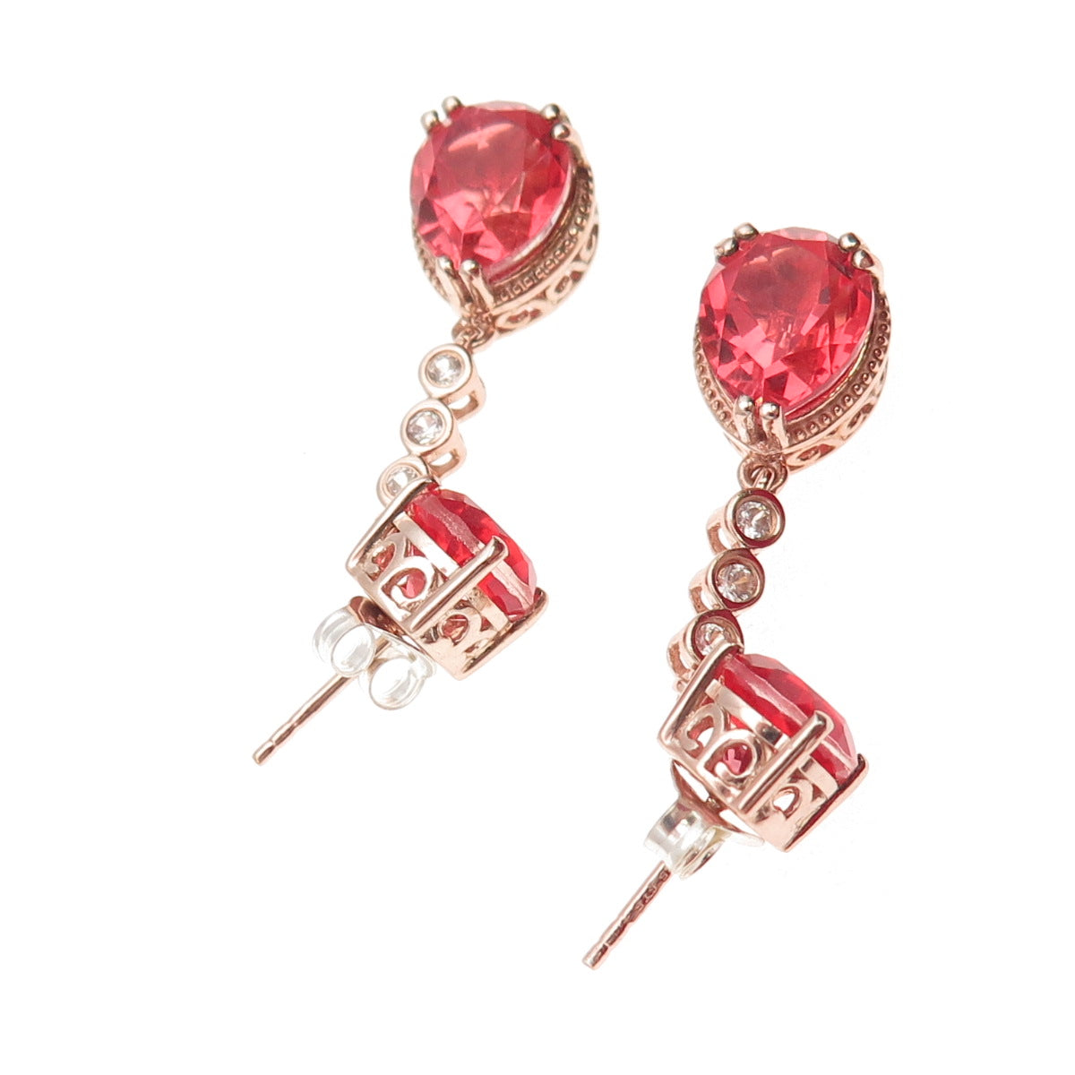 Chuck Clemency Sterling Gold Plated Pink Watermelon Quartz White Topaz Earrings