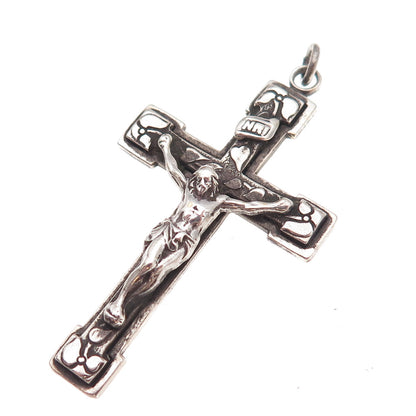 925 Sterling Silver Antique Art Deco Crucifix Cross Oxidized Charm Pendant