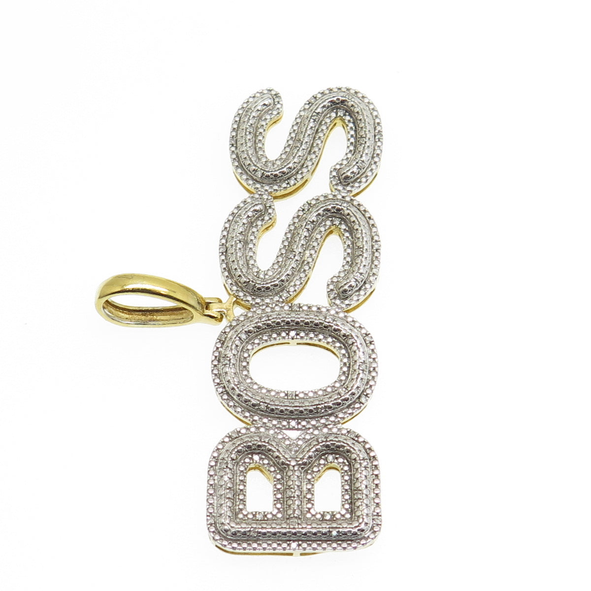 925 Sterling Silver & 14K Gold Plated Real Diamond Accent "Boss" Pendant