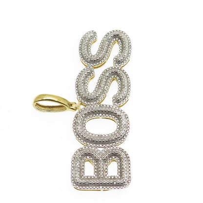 925 Sterling Silver & 14K Gold Plated Real Diamond Accent "Boss" Pendant