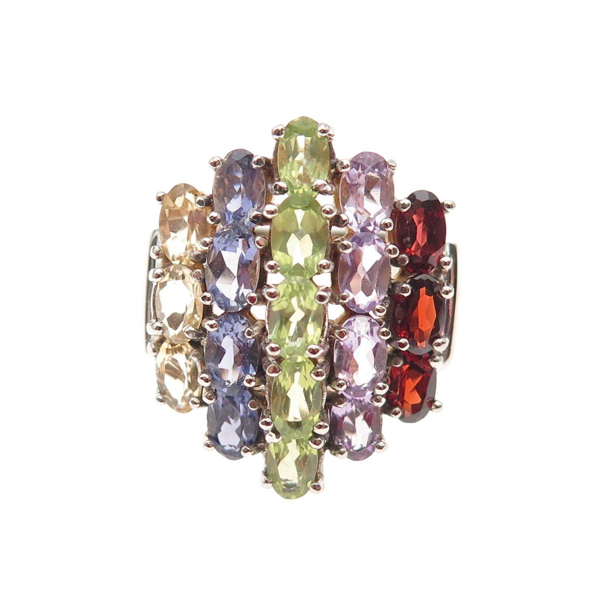 925 Sterling Silver Vintage Citrine Iolite Peridot Amethyst & Garnet Ring Size 7