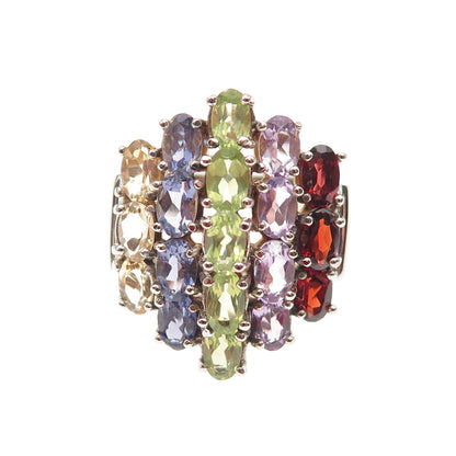 925 Sterling Silver Vintage Citrine Iolite Peridot Amethyst & Garnet Ring Size 7