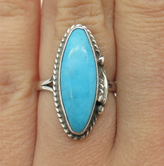 925 Sterling Silver Vintage Mexico Real Turquoise Gem Statement Ring Size 6.25