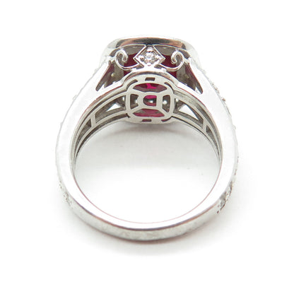 925 Sterling Silver Lab-Created Ruby & C Z Ring Size 8.25