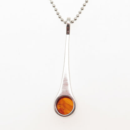 925 Sterling Silver Vintage Real Amber Modernist Ball Beaded Chain Necklace 18"
