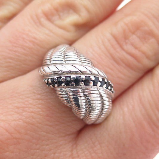 JUDITH RIPKA 925 Sterling Silver Real Sapphire Crisscross Ring Size 9