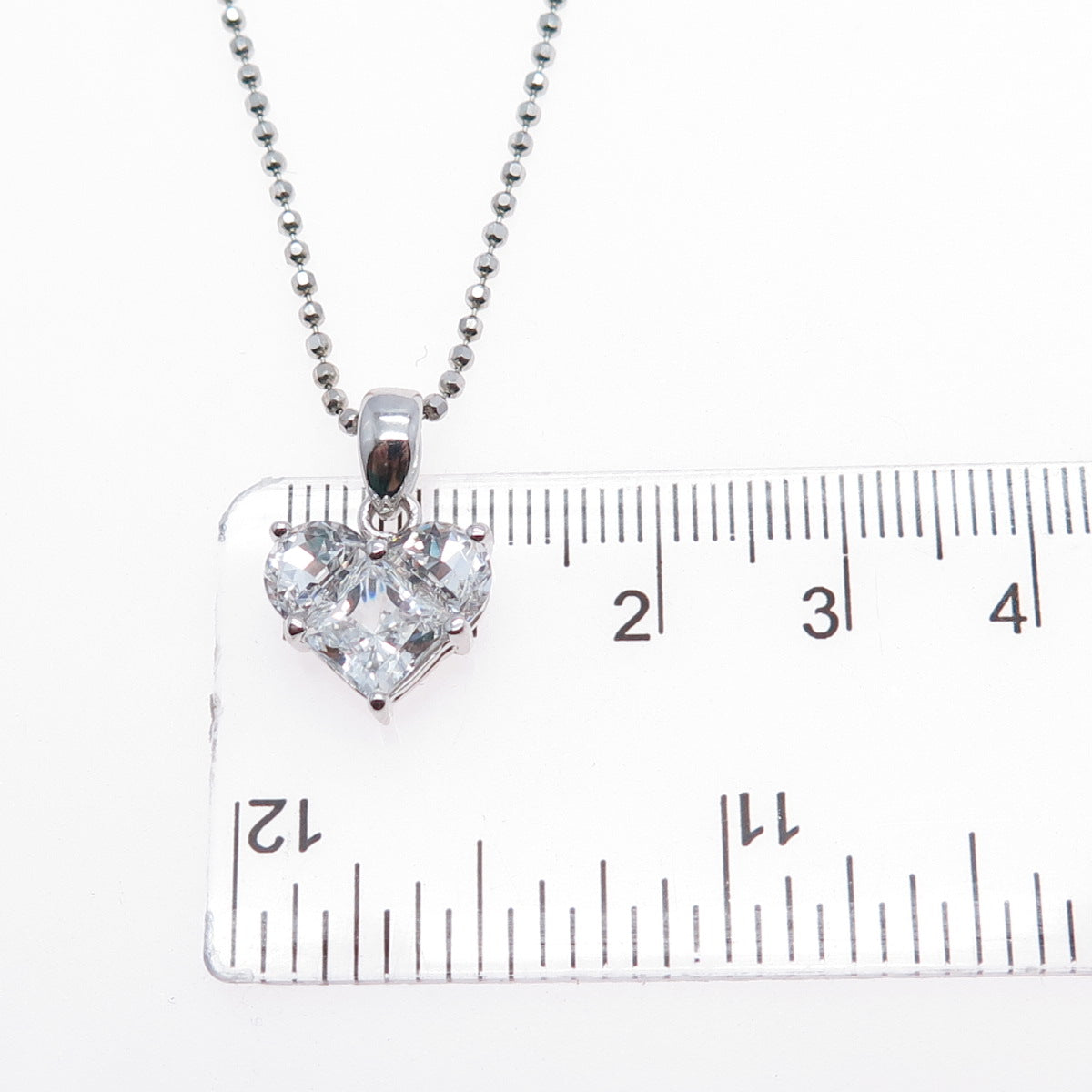 925 Sterling Silver Heart-Cut C Z Ball Beaded Chain Necklace 18"