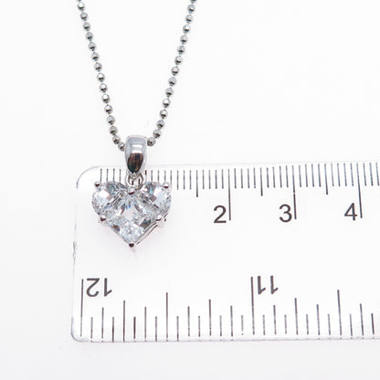 925 Sterling Silver Heart-Cut C Z Ball Beaded Chain Necklace 18"