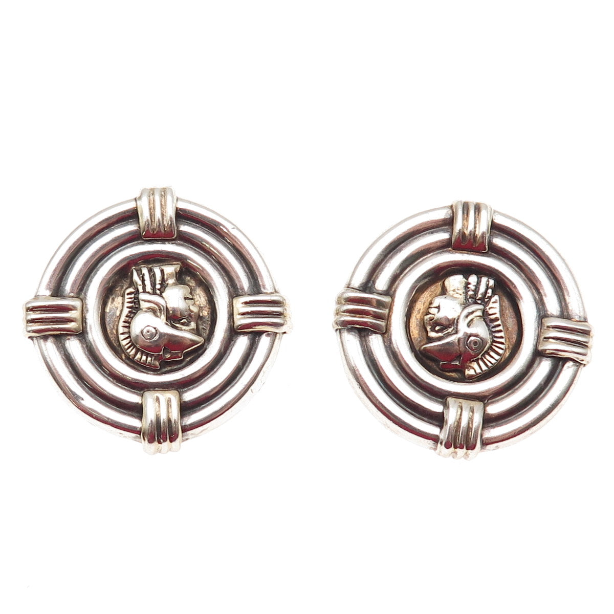 925 Sterling Silver Vintage Roman Warrior Oxidized Clip On Earrings